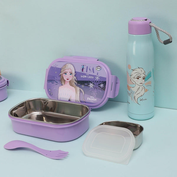 Tiffin Box & Storage Box - Elsa Magic Lunch Box 700 ML With 600 ML Water Bottle - Two Piece Set