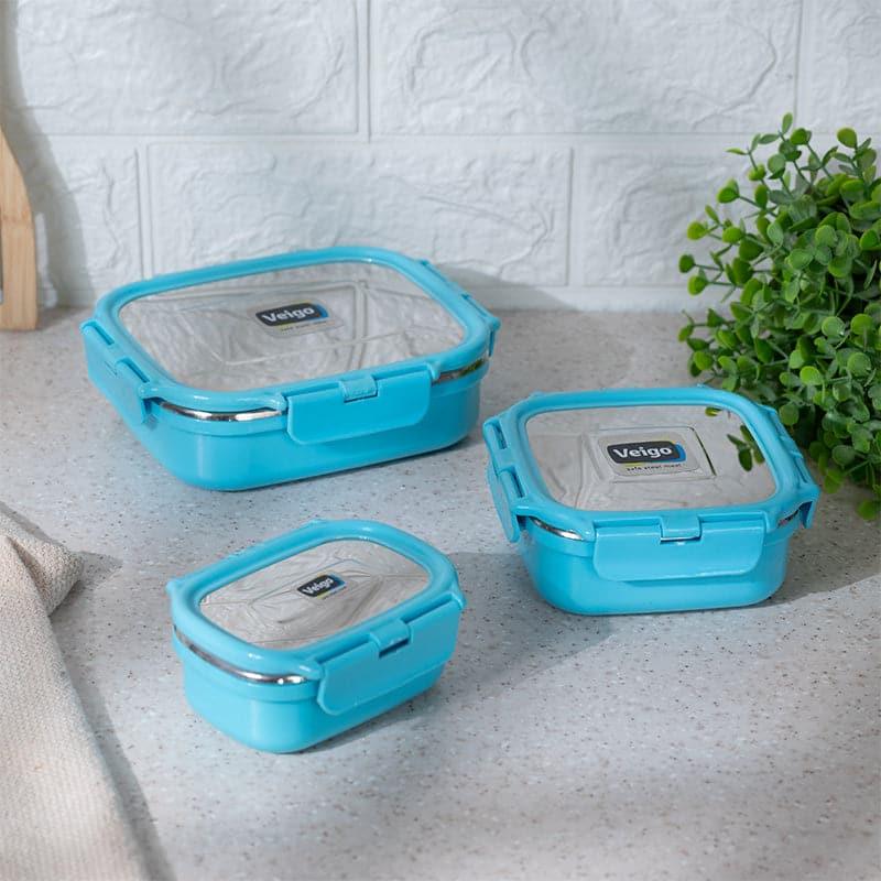 Tiffin Box & Storage Box - Favour Stack Lunch Box (Cyan) - Three Piece Set