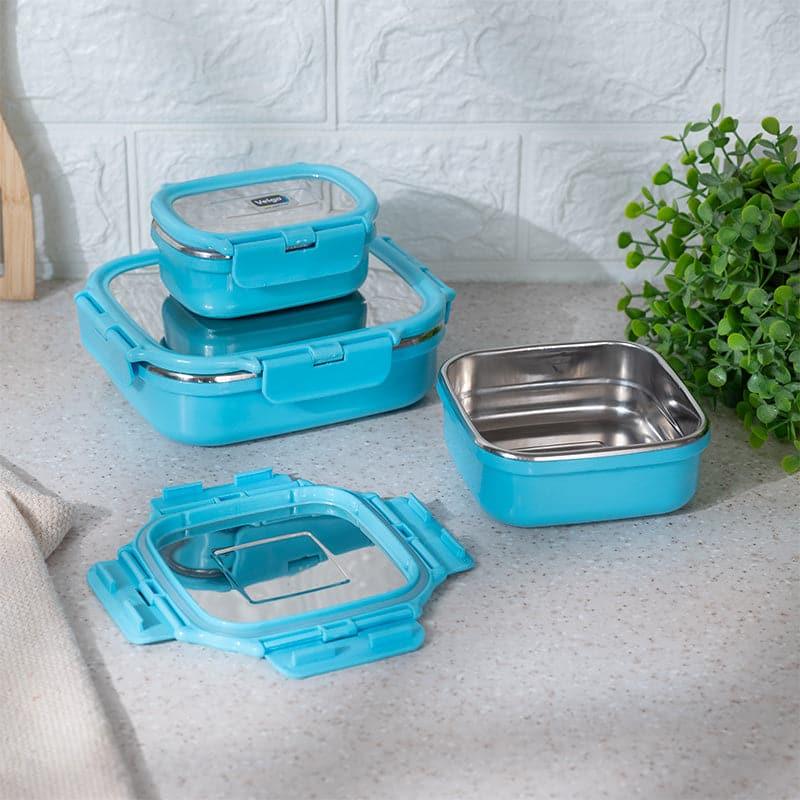 Tiffin Box & Storage Box - Favour Stack Lunch Box (Cyan) - Three Piece Set