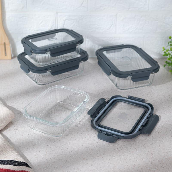Tiffin Box & Storage Box - Giva Glass Lunch Box (640 ML /1040 ML)- Set Of Four