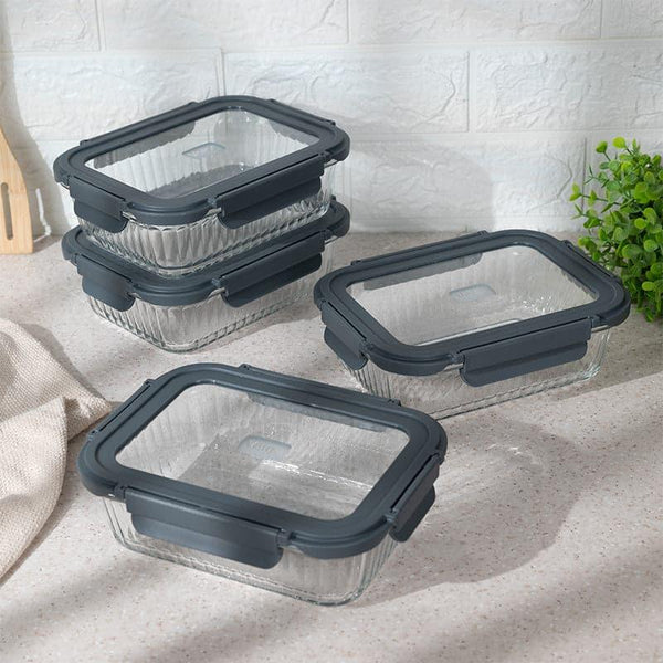 Tiffin Box & Storage Box - Grey Triva Glass Lunch Box (1040 ML) - Set Of Four