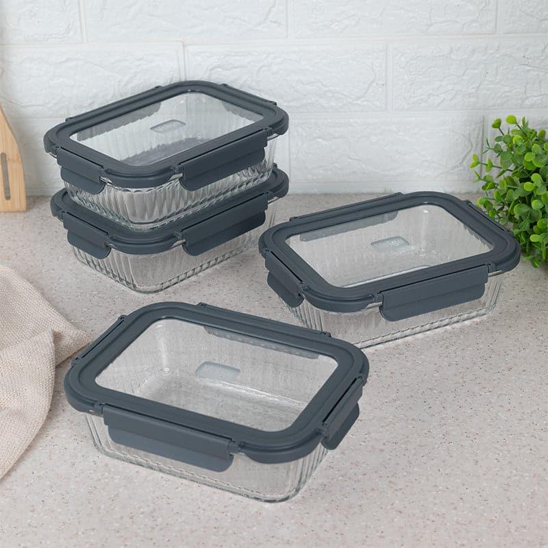 Tiffin Box & Storage Box - Grey Triva Glass Lunch Box (1040 ML) - Set Of Four