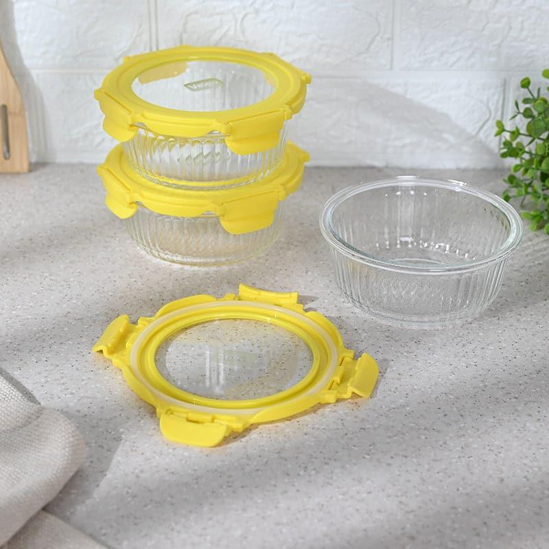 Tiffin Box & Storage Box - Iva Yellow Glass Lunch Box (620 ML) - Set Of Three