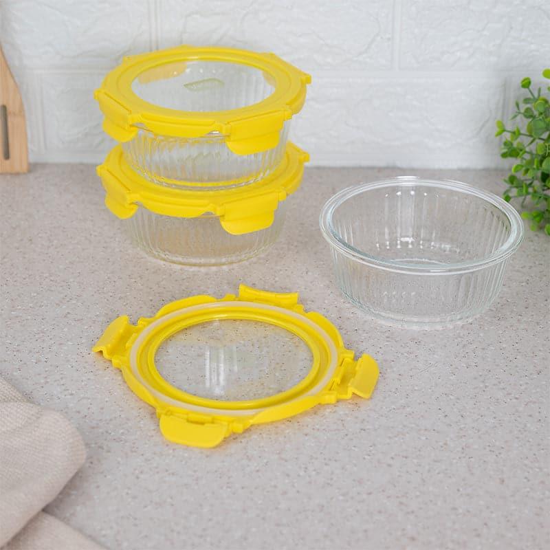 Tiffin Box & Storage Box - Iva Yellow Glass Lunch Box (620 ML) - Set Of Three