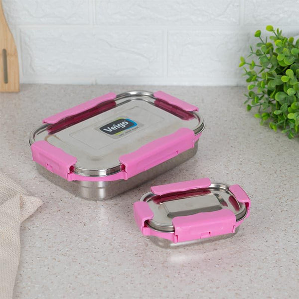 Tiffin Box & Storage Box - Ligo Pink Lunch Box (950/200 ML) - Two Piece Set