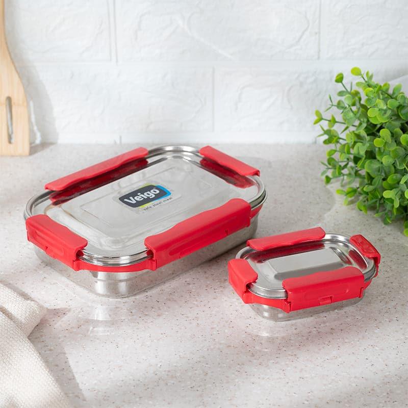 Tiffin Box & Storage Box - Ligo Red Lunch Box (950/200 ML) - Two Piece Set