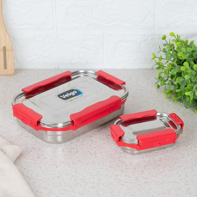 Tiffin Box & Storage Box - Ligo Red Lunch Box (950/200 ML) - Two Piece Set