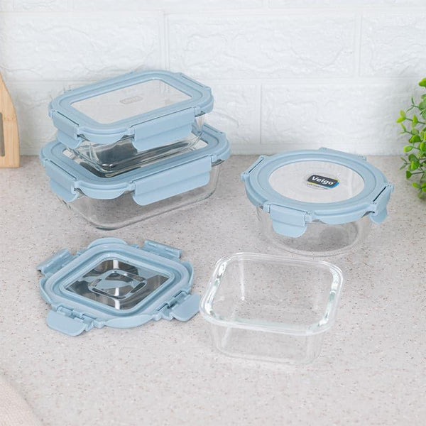 Buy Nibble Love Blue Glass Lunch Box (370/640/400/320 ML) - Set Of Four Tiffin Box & Storage Box from Vaaree