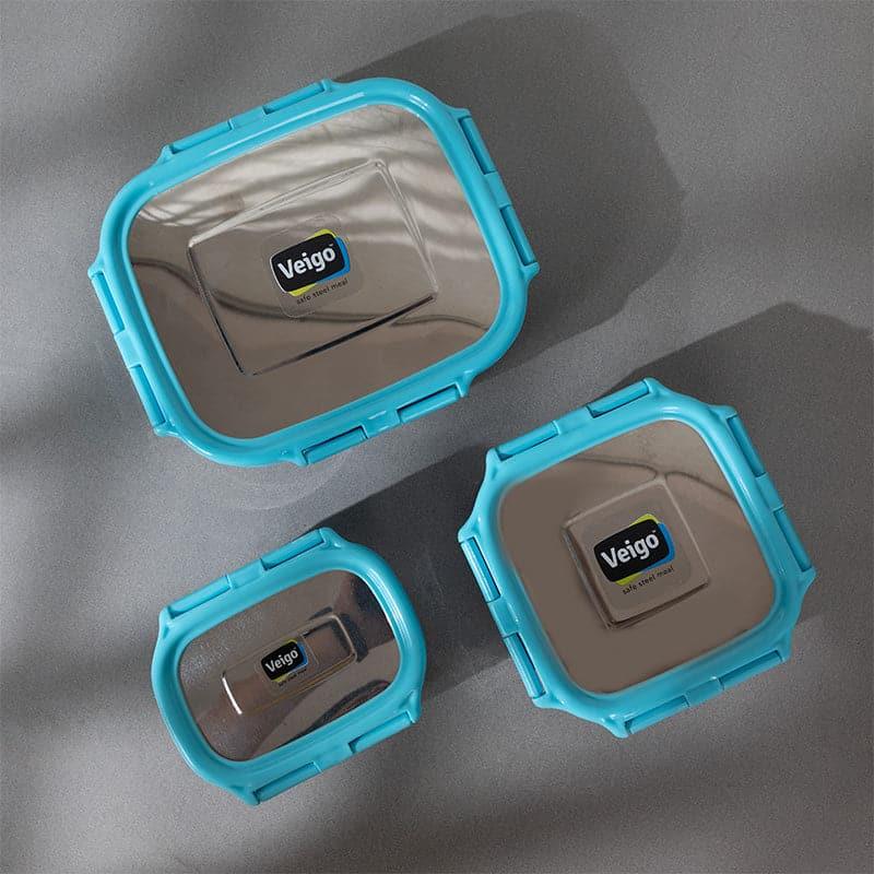 Tiffin Box & Storage Box - Savory Sam Aqua Lunch Box (630/330/180 ML) - Three Piece Set