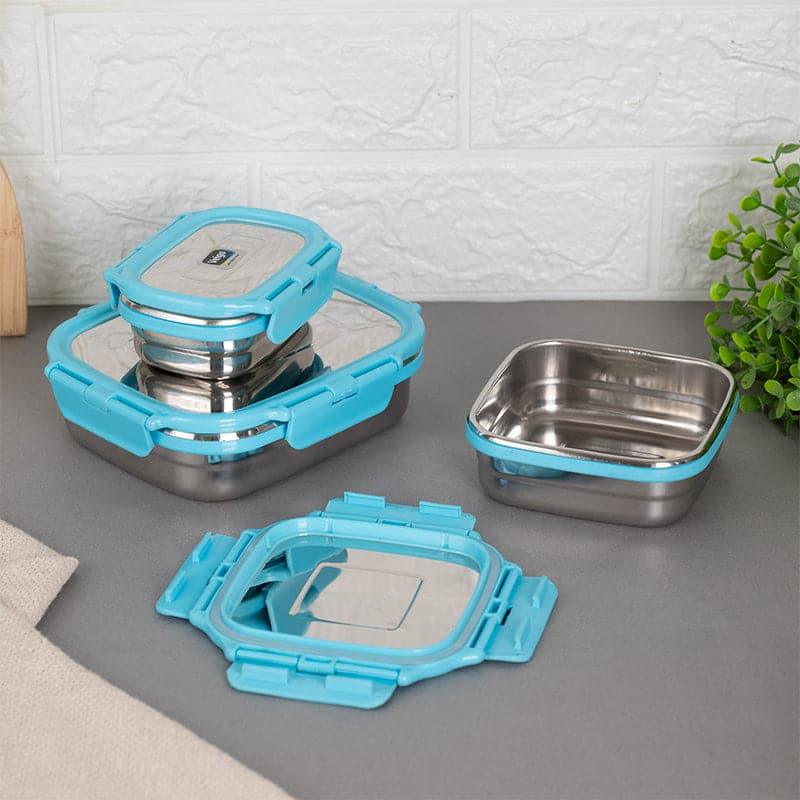 Tiffin Box & Storage Box - Savory Sam Aqua Lunch Box (630/330/180 ML) - Three Piece Set