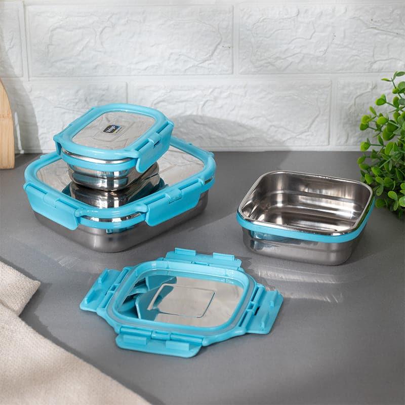 Tiffin Box & Storage Box - Savory Sam Aqua Lunch Box (630/330/180 ML) - Three Piece Set