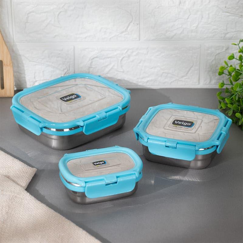 Tiffin Box & Storage Box - Savory Sam Aqua Lunch Box (630/330/180 ML) - Three Piece Set