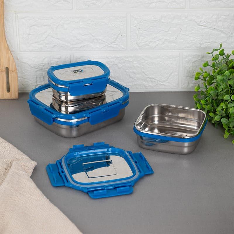 Tiffin Box & Storage Box - Savory Sam Dark Blue Lunch Box (630/330/180 ML) - Three Piece Set