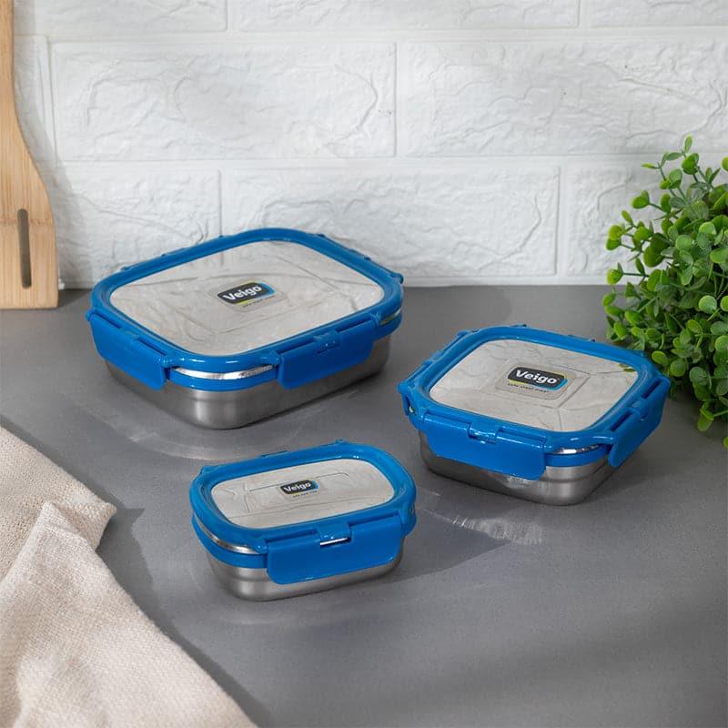 Tiffin Box & Storage Box - Savory Sam Dark Blue Lunch Box (630/330/180 ML) - Three Piece Set