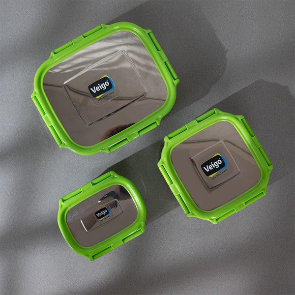 Tiffin Box & Storage Box - Savory Sam Green Lunch Box (630/330/180 ML) - Three Piece Set