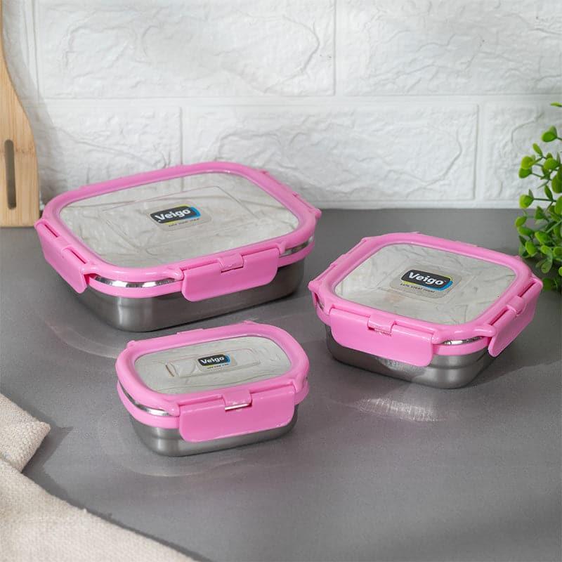 Buy Savory Sam Pink Lunch Box (630/330/180 ML) - Three Piece Set Tiffin Box & Storage Box from Vaaree