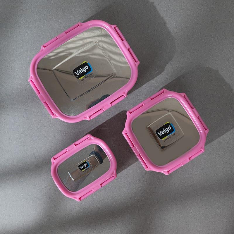 Tiffin Box & Storage Box - Savory Sam Pink Lunch Box (630/330/180 ML) - Three Piece Set
