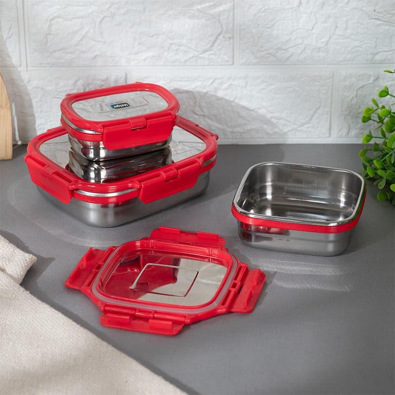 Tiffin Box & Storage Box - Savory Sam Red Lunch Box (630/330/180 ML) - Three Piece Set