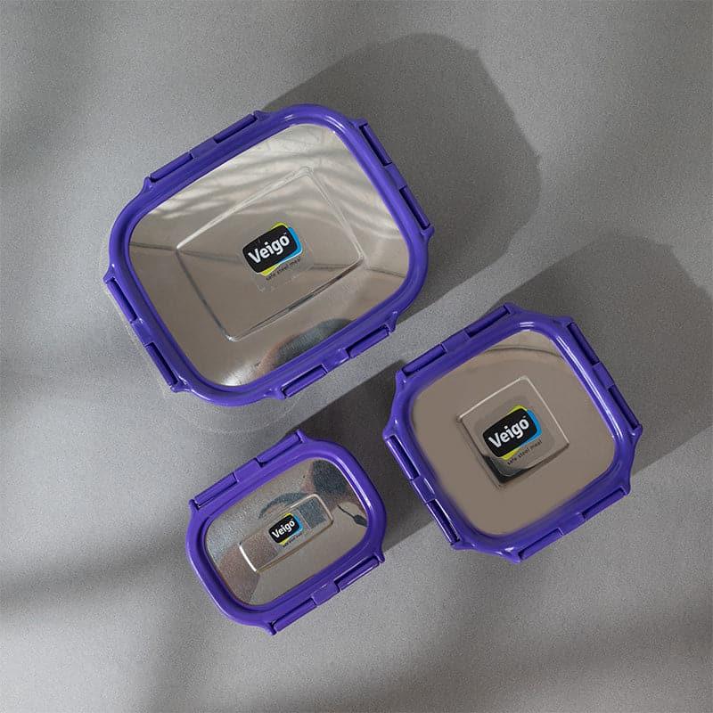 Tiffin Box & Storage Box - Savory Sam Violet Lunch Box (630/330/180 ML) - Three Piece Set