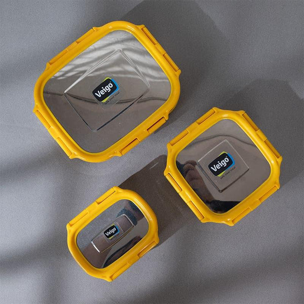 Tiffin Box & Storage Box - Savory Sam Yellow Lunch Box (630/330/180 ML) - Three Piece Set