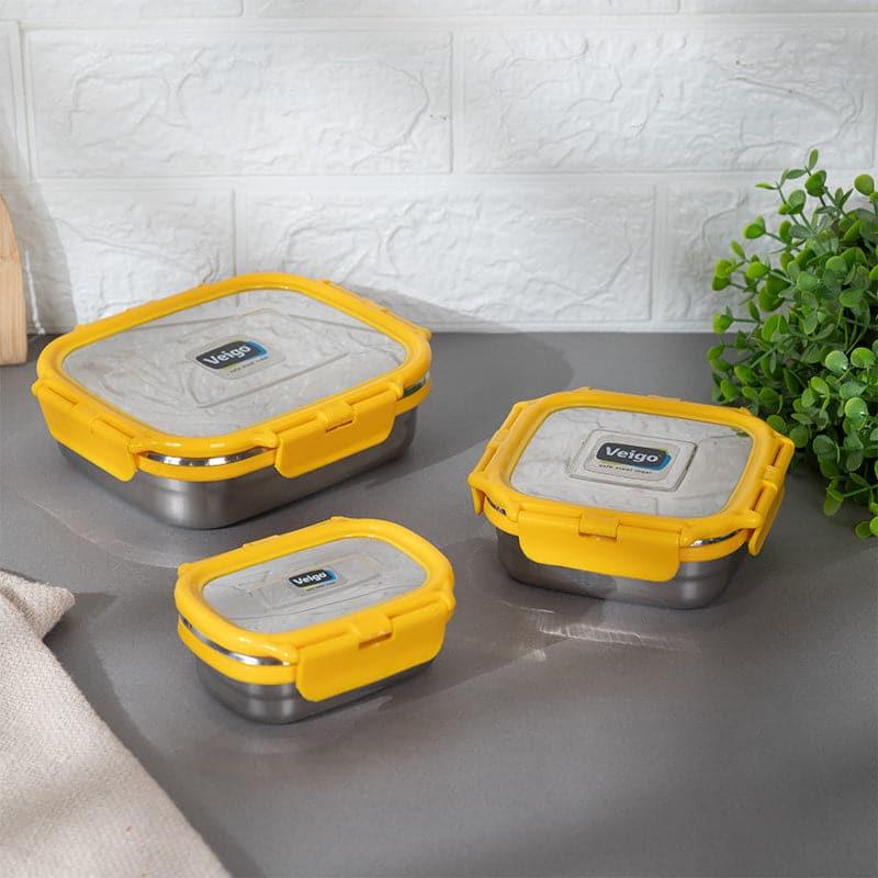 Buy Savory Sam Yellow Lunch Box (630/330/180 ML) - Three Piece Set Tiffin Box & Storage Box from Vaaree