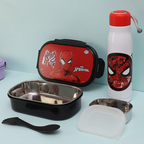 Tiffin Box & Storage Box - Spider Hero Mask Lunch Box 700 ML With 600 ML Water Bottle - Two Piece Set