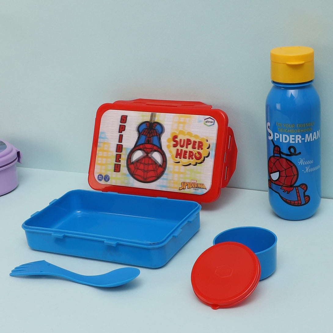 Tiffin Box & Storage Box - Spidey Kid Lunch Box 700 ML With 600 ML Water Bottle - Two Piece Set