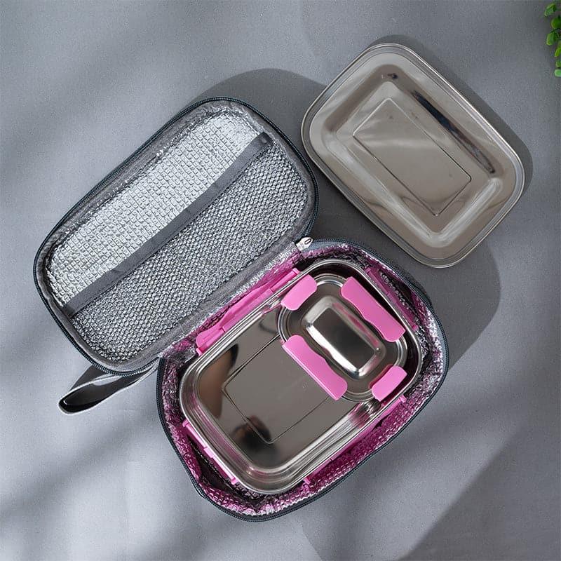 Tiffin Box & Storage Box - Tasteo Pack Pink Lunch Box With Insulated Pouch (950/200 ML) - Two Piece Set