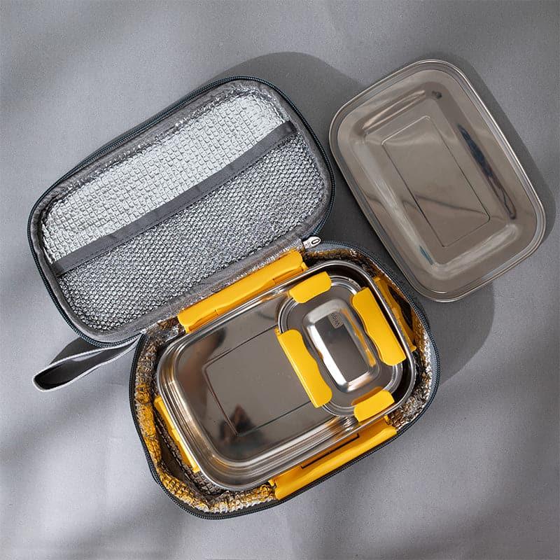 Tiffin Box & Storage Box - Tasteo Pack Yellow Lunch Box With Insulated Pouch (950/200 ML) - Two Piece Set