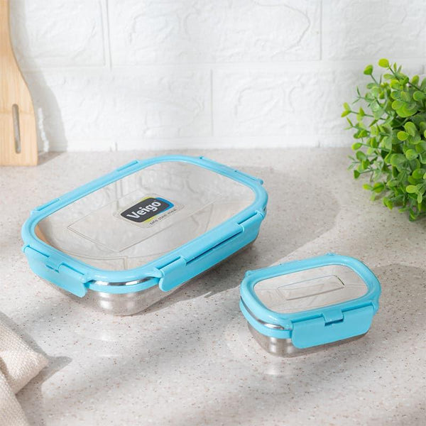 Tiffin Box & Storage Box - Vidora Aqua Stainless Steel Lunch Box (950/180 ML) - Two Piece Set