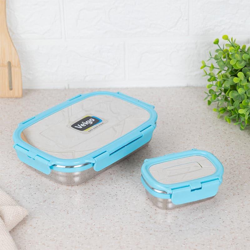 Tiffin Box & Storage Box - Vidora Aqua Stainless Steel Lunch Box (950/180 ML) - Two Piece Set