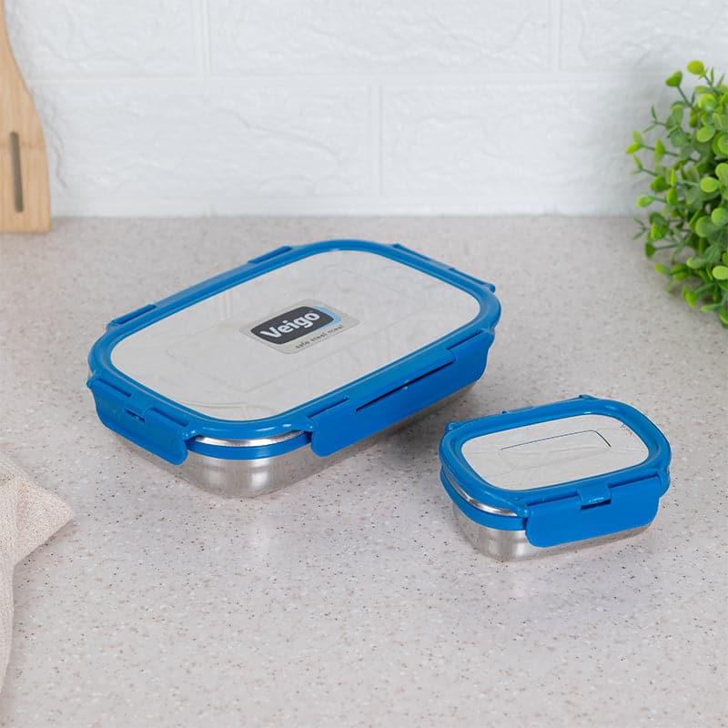 Tiffin Box & Storage Box - Vidora Dark Blue Stainless Steel Lunch Box (950/180 ML) - Two Piece Set