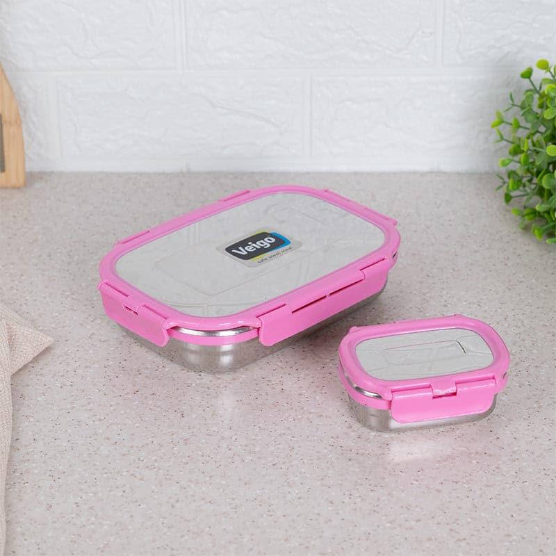 Tiffin Box & Storage Box - Vidora Pink Stainless Steel Lunch Box (950/180 ML) - Two Piece Set