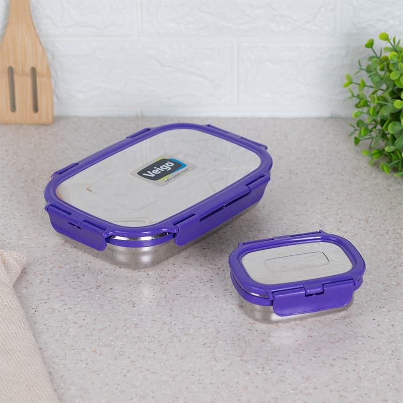 Buy Vidora Violet Stainless Steel Lunch Box (950/180 ML) - Two Piece Set Tiffin Box & Storage Box from Vaaree