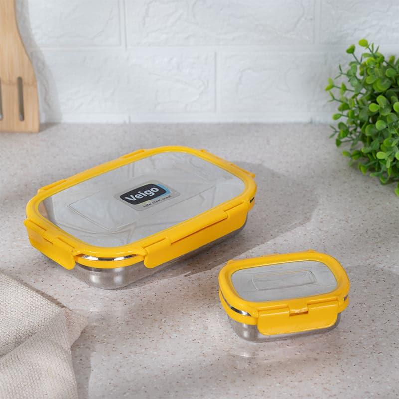 Buy Vidora Yellow Stainless Steel Lunch Box (950/180 ML) - Two Piece Set Tiffin Box & Storage Box from Vaaree