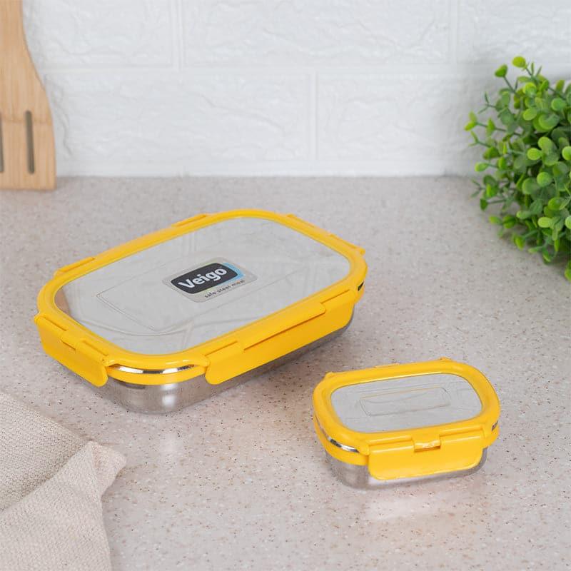 Buy Vidora Yellow Stainless Steel Lunch Box (950/180 ML) - Two Piece Set Tiffin Box & Storage Box from Vaaree