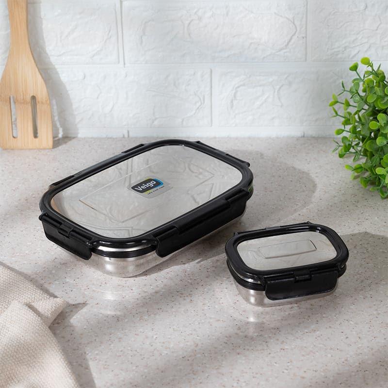 Buy Viora Black Stainless Steel Lunch Box (950/180 ML) - Two Piece Set Tiffin Box & Storage Box from Vaaree