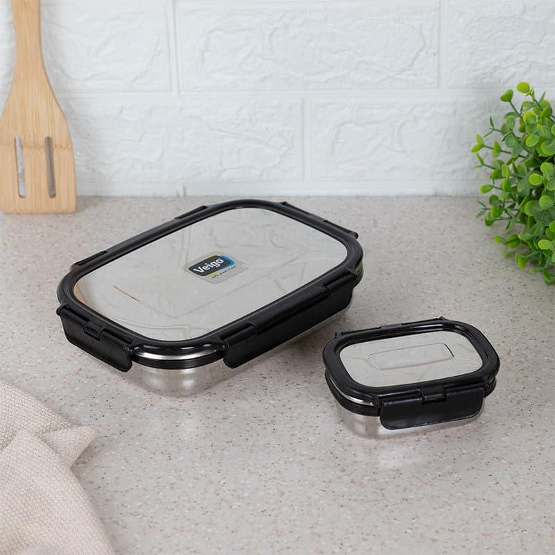 Buy Viora Black Stainless Steel Lunch Box (950/180 ML) - Two Piece Set Tiffin Box & Storage Box from Vaaree