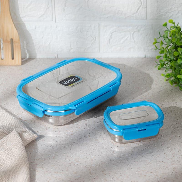 Tiffin Box & Storage Box - Viora Blue Stainless Steel Lunch Box (950/180 ML) - Two Piece Set