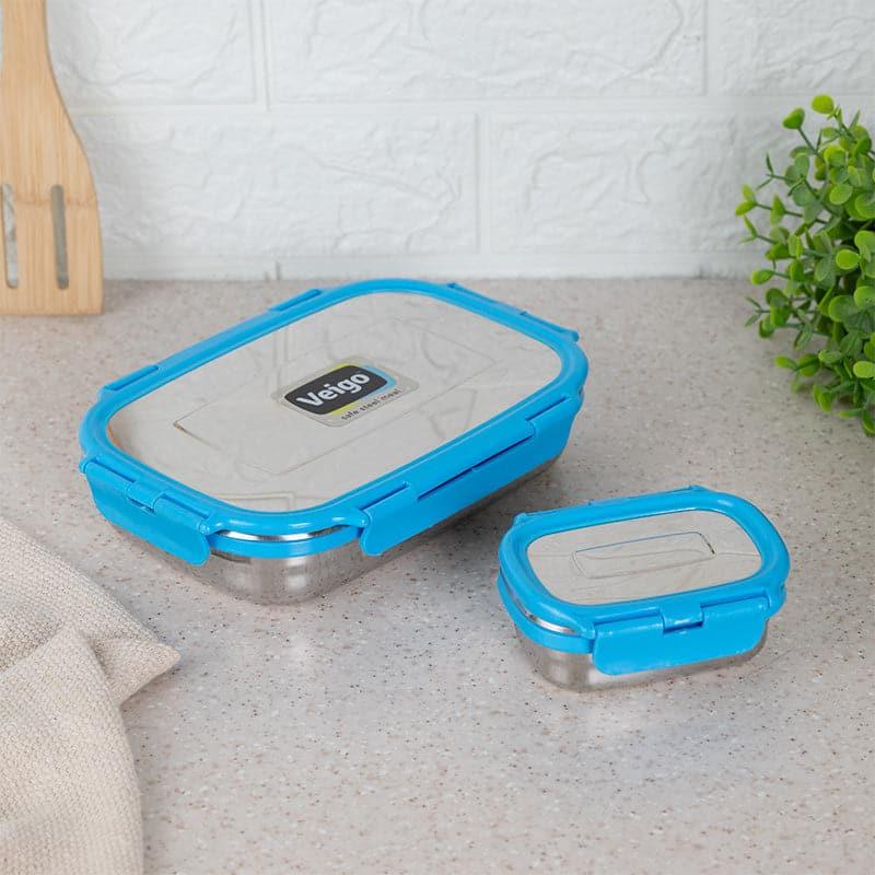 Tiffin Box & Storage Box - Viora Blue Stainless Steel Lunch Box (950/180 ML) - Two Piece Set