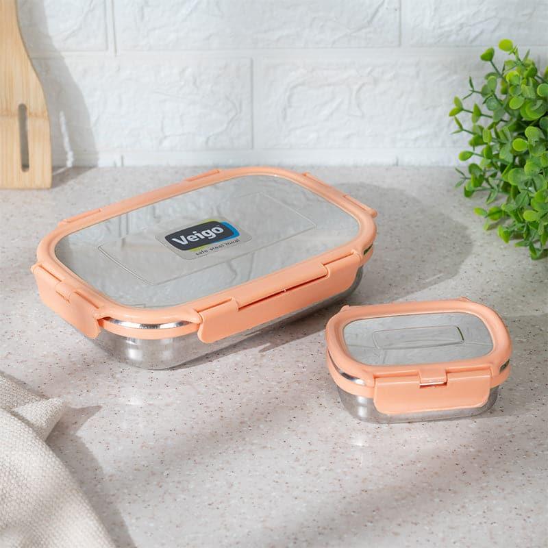 Buy Viora Peach Stainless Steel Lunch Box (950/180 ML) - Two Piece Set Tiffin Box & Storage Box from Vaaree