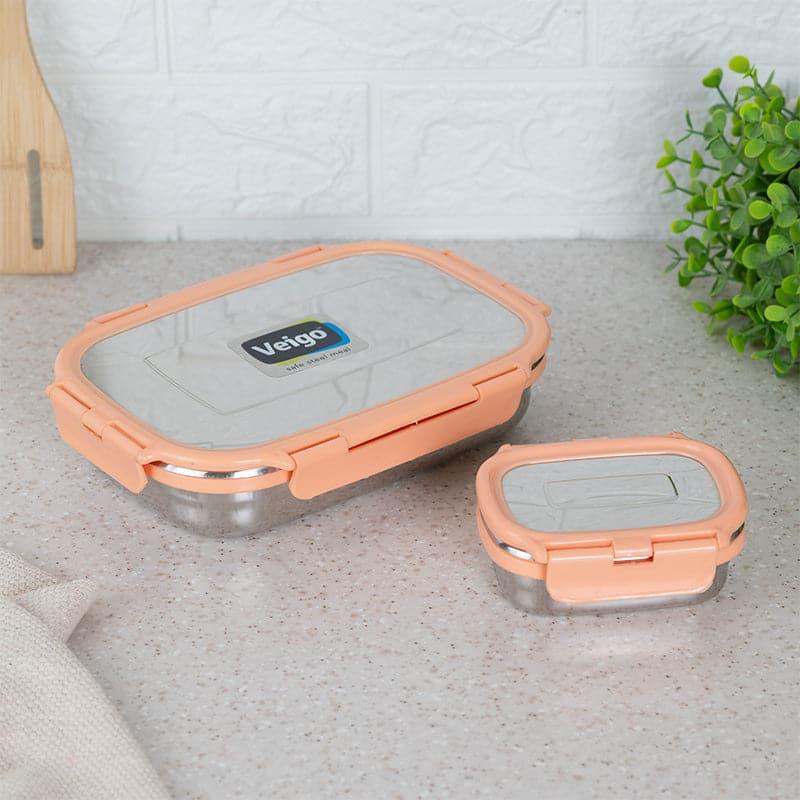 Buy Viora Peach Stainless Steel Lunch Box (950/180 ML) - Two Piece Set Tiffin Box & Storage Box from Vaaree