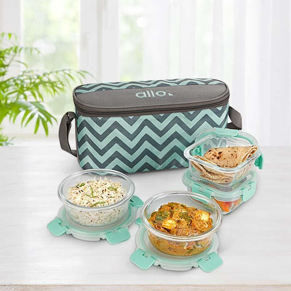 Tiffin Box - Jonas Lunchbox With Chevron Bag (310 & 390 ML) - Set Of Four