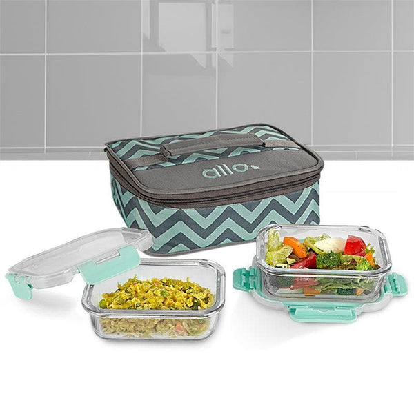 Tiffin Box - Jonas Lunchbox With Chevron Bag (370 ML) - Set Of Two