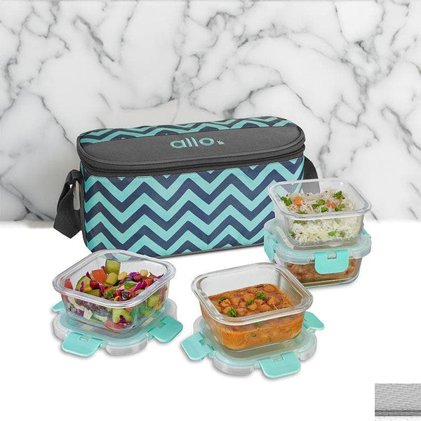 Tiffin Box - Jonas Lunchbox With Chevron Bag (390 ML) - Set Of Four