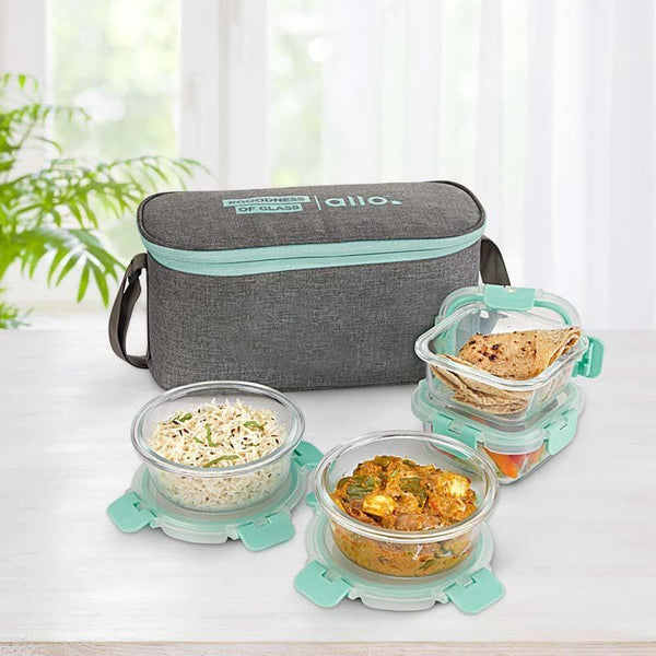 Tiffin Box - Jonas Lunchbox With Grey Bag (310 & 390 ML) - Set Of Four