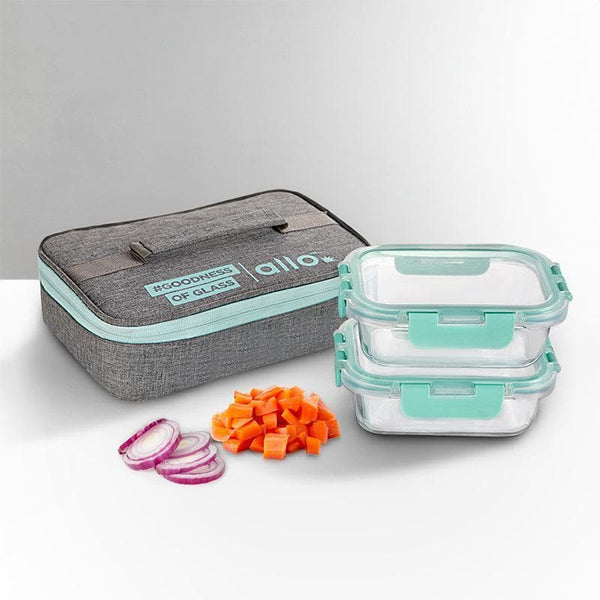 Tiffin Box - Jonas Lunchbox With Grey Bag (370 ML) - Set Of Two