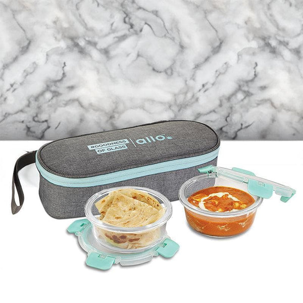 Tiffin Box - Jonas Lunchbox With Oval Grey Bag (390 ML) - Set Of Two