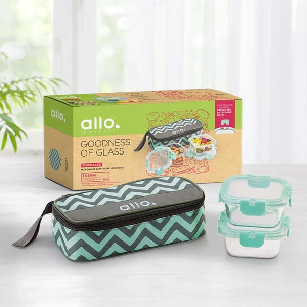 Tiffin Box - Jonas Lunchbox With Rectangle Chevron Bag (310 ML) - Set Of Two