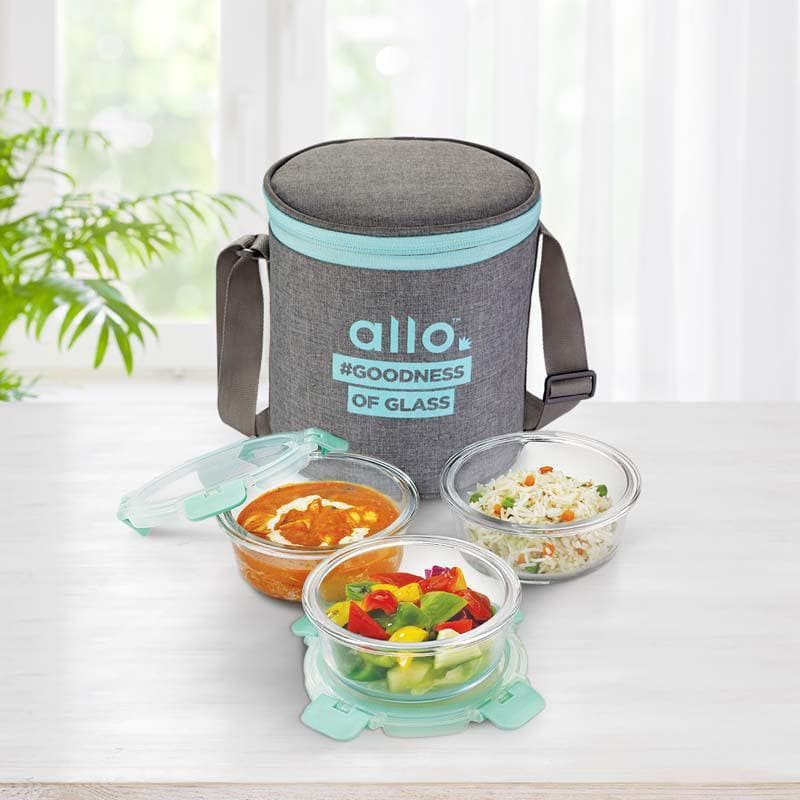 Buy Jonas Lunchbox With Round Grey Bag (390 ML) - Set Of Three Tiffin Box from Vaaree